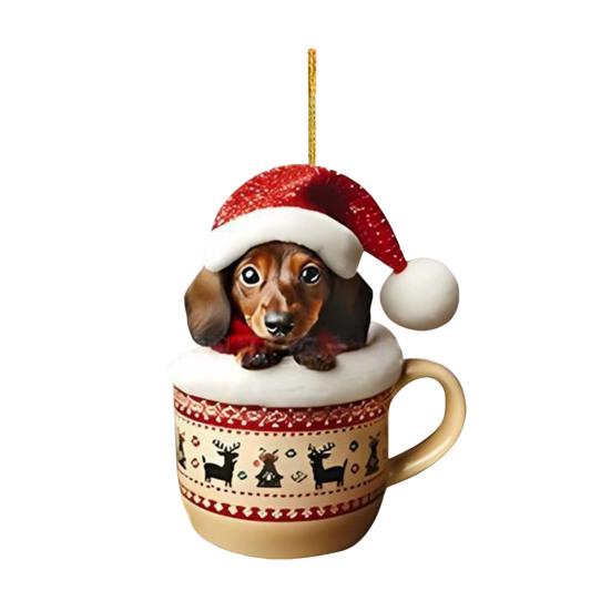 Рождественское украшение такса Щенок в кружке Украшение на рождественскую елку 2D акрил Такса Подвесной декор Подарки для любителей собак