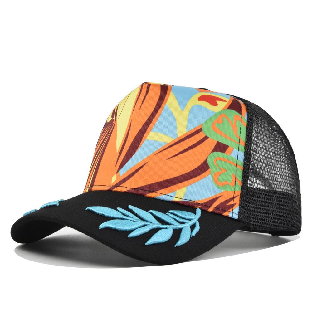 Summer Breathable Unisex Four Seasons Palm Leaf Adjustable Mesh Dad Hat for Men Women Ideal for Beach Holiday Trendy