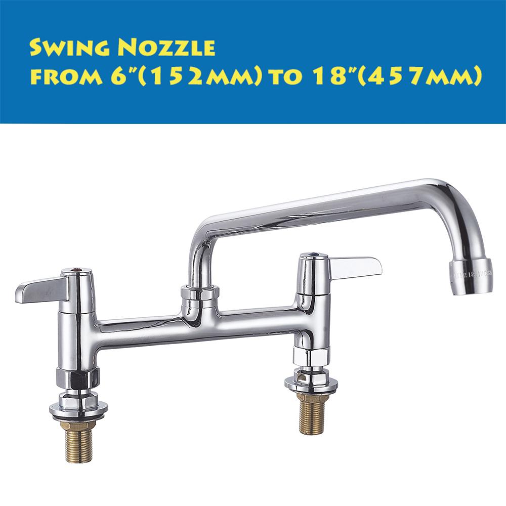 Commercial Industrial Brass Deck Mount Dual Handle Kitchen Faucet with Selectable Spout 8 Inch Center for Hotels & Restaurants