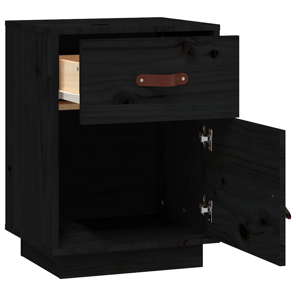 Vidaxl Szafka Nocna, Czarna, 40X34X55 Cm, Lite Drewno Sosnowe