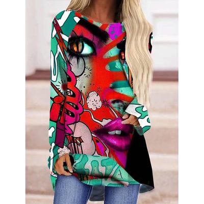 Женские футболки, женская одежда, топы, футболка с абстрактным портретом и 3D принтом, элегантная модная футболка большого размера с длинными рукавами