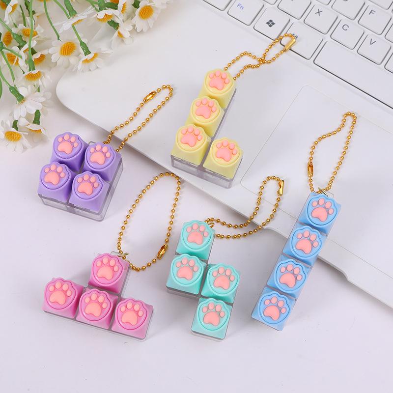 Adorable Silicone Cat Paw Keycap Fidget Keychain, No LED Light, Portable Stress Relief Toy for Adults & Children