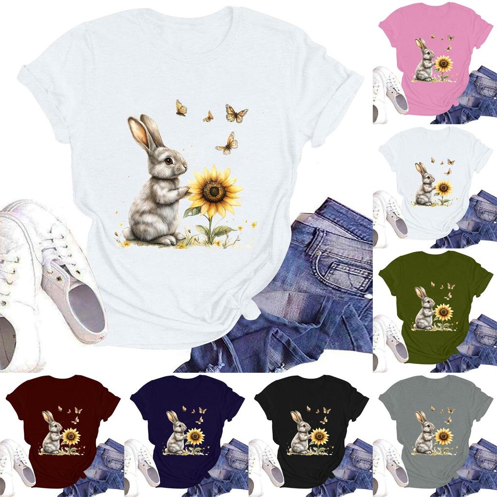 Women's Casual Round Neck Short Sleeve Pullover Printed T-Shirt Top