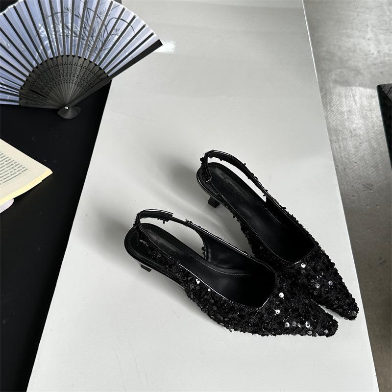 Французские босоножки Niche Premium Bag Head Туфли Fairy Shoes Остроносые туфли с пайетками High