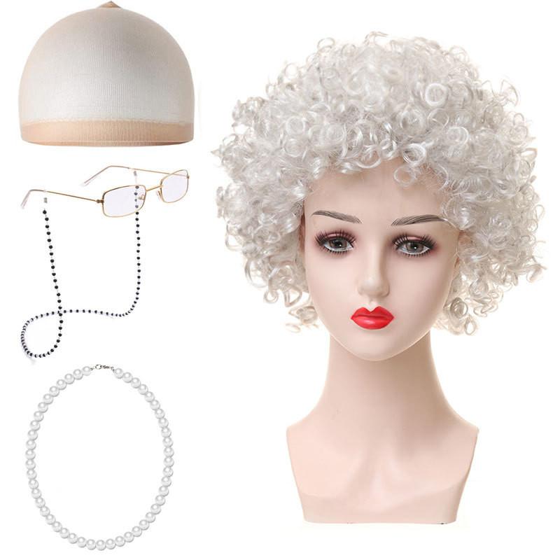 High-quality Short Curly Old Man And Old Woman Costume Wig Set For Events