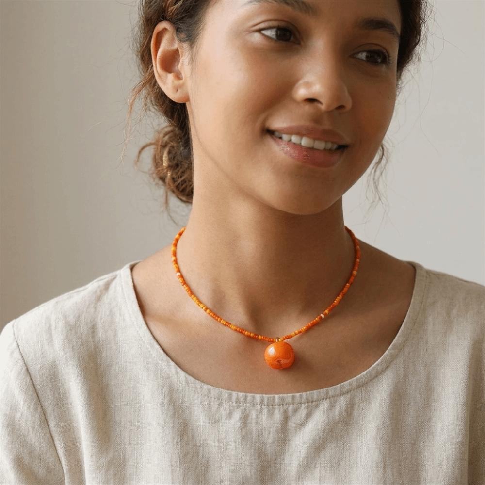 Various Fruit Pendant Necklace Rice Beads Pear Necklace Cute Persimmon Jewelry  Gift