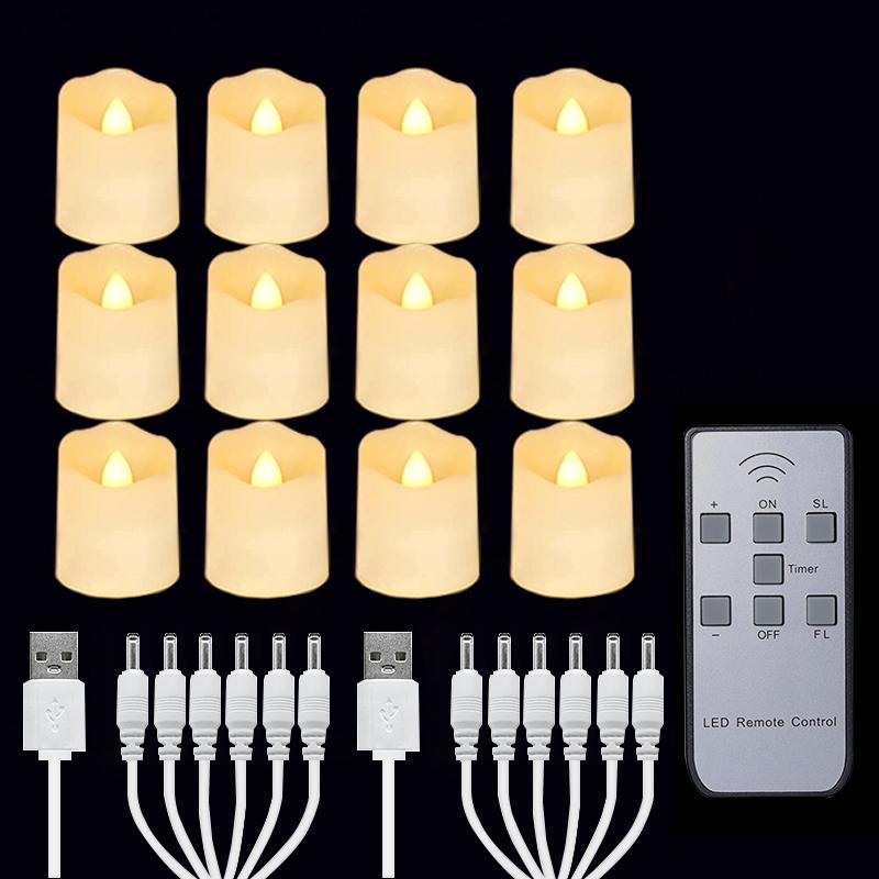 USB перезаряжаемые свечи таймер пульт дистанционного управления светодиодные рождественские свечи пластиковые беспламенные мерцающие для свадебного украшения дома свечи свет