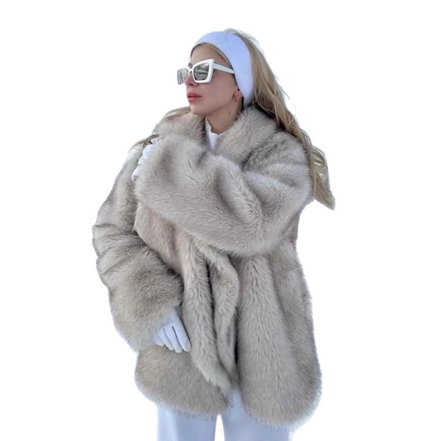 Ins Wind Double-Sided Fur Coat Fluffy Dyed Pointed Winter Fur Coat Loose Warm Fox Fur Coat