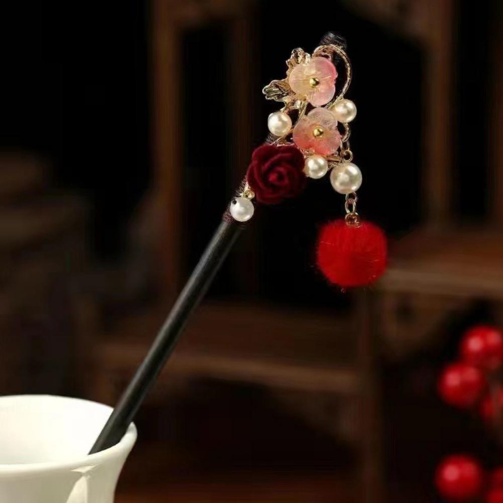 Vintage Flower Hairpin Flower Hairpin Fork Jewelry Accessories New Chinese Hair Stick  for Hanfu