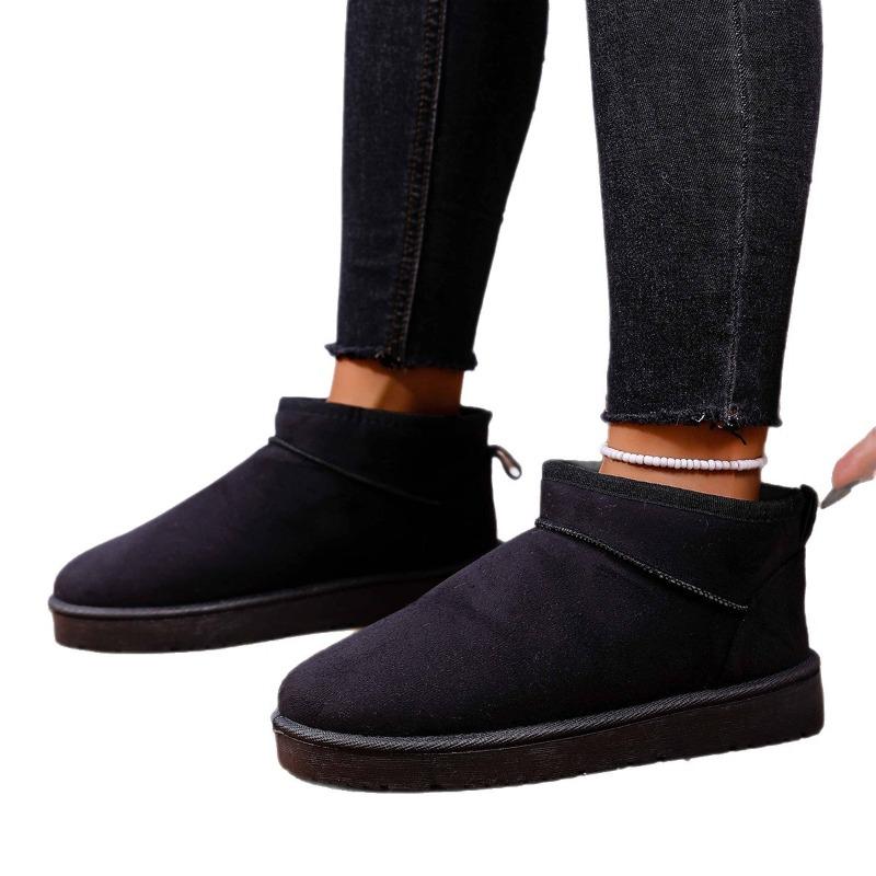 Женские зимние ботинки на платформе с широким голенищем из флиса с коротким ворсом - до середины икры, однотонные, уютные водонепроницаемые ботильоны