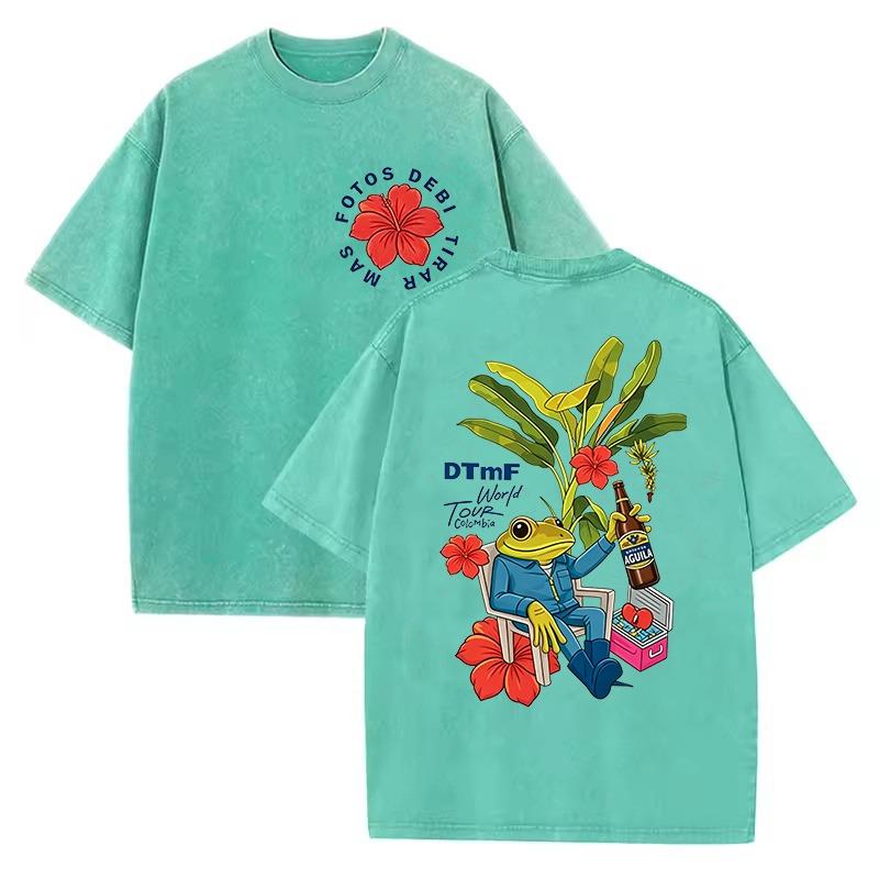 Soft Rapper Bad Bunny Vintage Washed Cotton T Shirts Debi Tirar Mas Fotos DTMF T-shirts Clothing Fashion T-shirt Couples