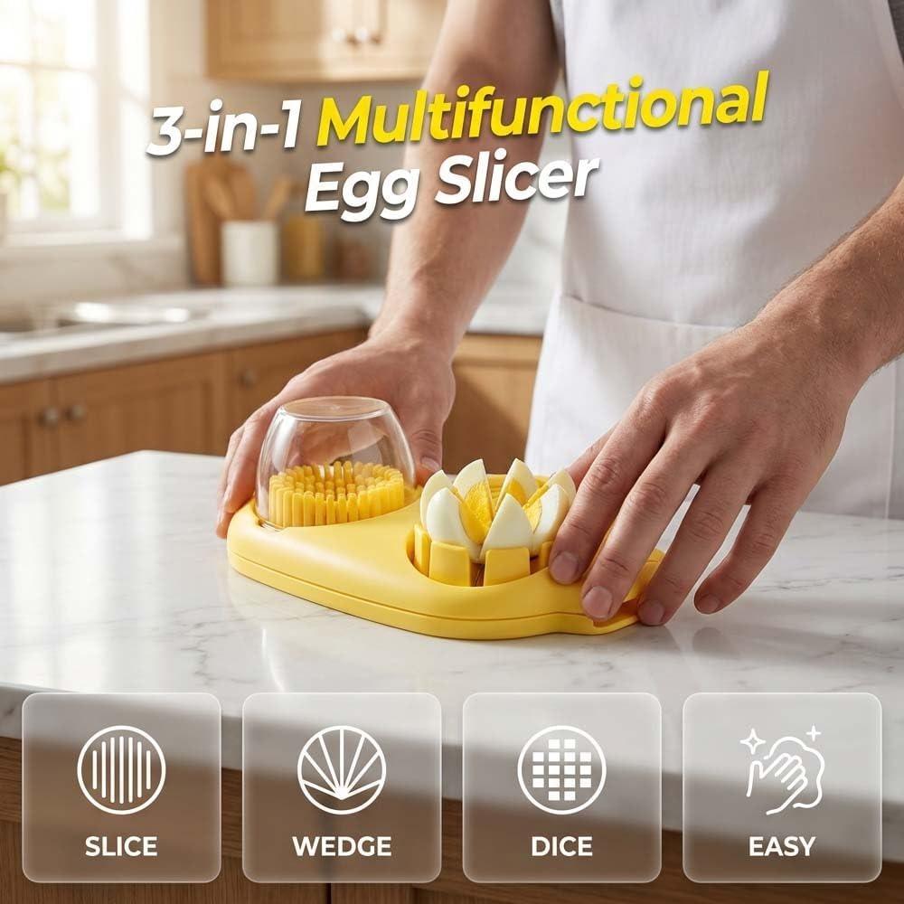 3 In 1 Egg Slicer For Hard Boiled Eggs, 2026 New Stainless Steel 3 Slice Modes Cutter, Multipurpose Kitchen Tool