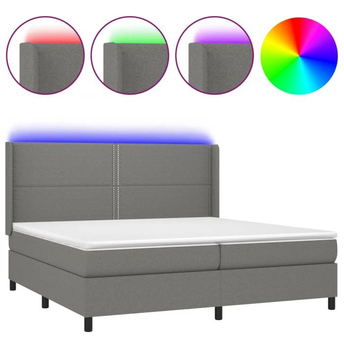 VidaXL Slat Bed Base with LED Mattress, Upholstered Bed with Headboard, Double Bed, Adult Bedroom Bed, Modern, 3138262