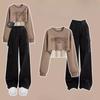 Autumn Sweet Cool Suit Female Students Korean Version of Loose Short Sweater + Vest + Overalls Three-piece Trend