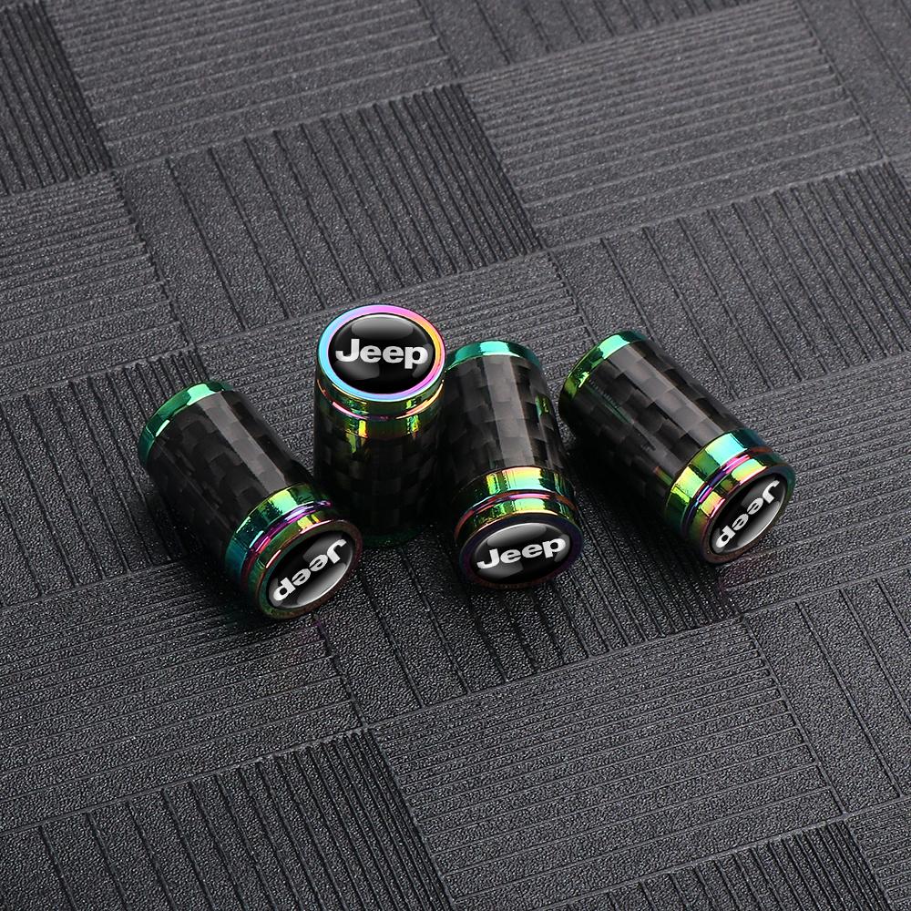 4pcs Carbon Fiber Car Wheel Tires Valve Cap Tyre Rim Cover For JEEP Wrangler Grand Cherokee Renegade JK Compass Auto Accessories JPYAX1