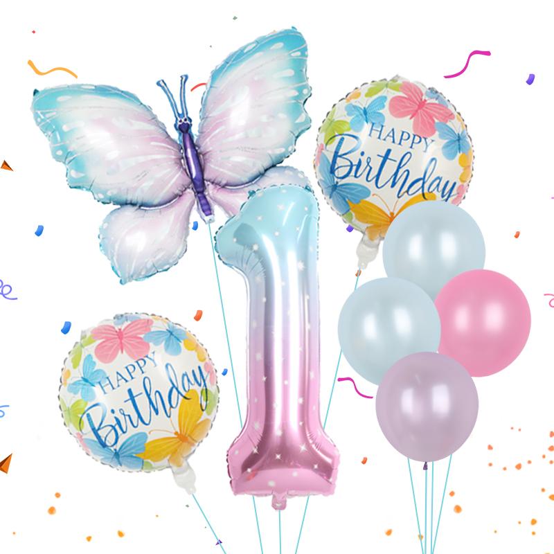 8pcs Butterfly Balloon Set 40inch Gradient Colorful Number 1-9 Foil Balloon Fairy Birthday Party Decoration Baby Shower Supplies
