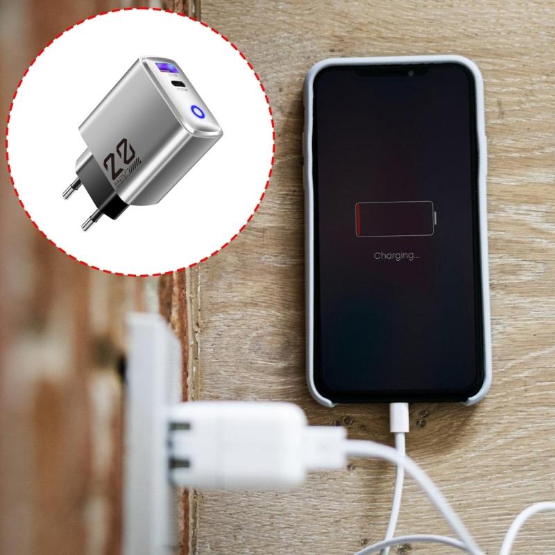 Европейские вилки Быстрое зарядное устройство USB C 20 Вт Встроенный светодиодный индикатор статуса зарядки Портативный дизайн Для использования с несколькими устройствами