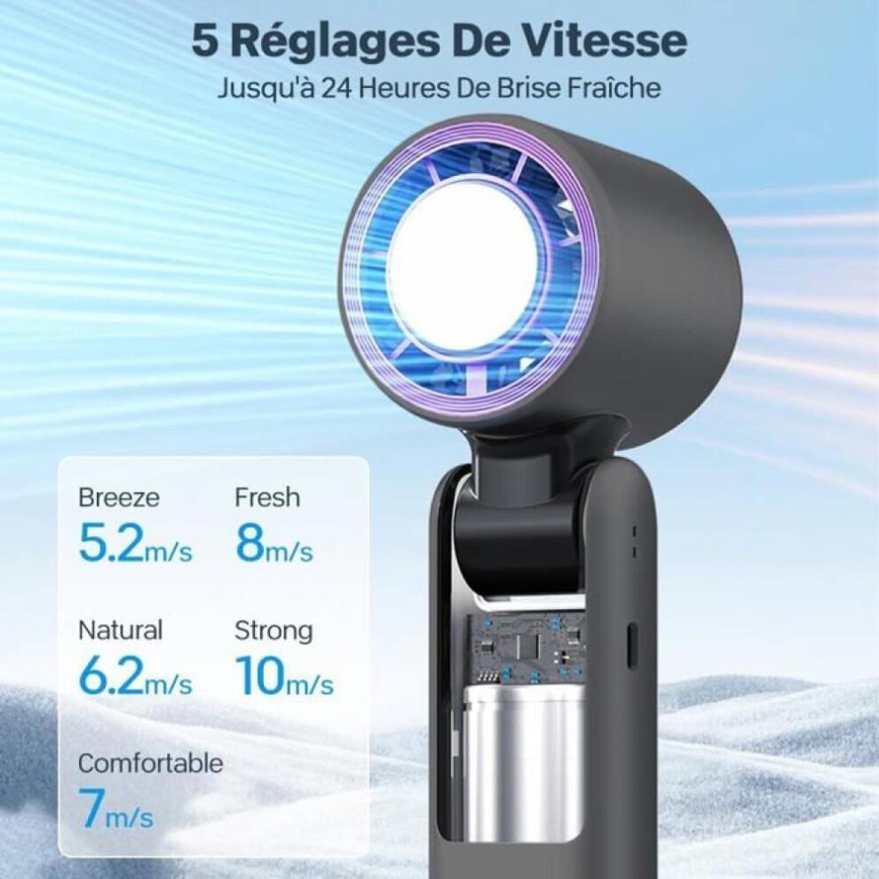 Mini draagbare ventilator met airconditioning, opvouwbaar, LED, 1-199 snelheden, 5000 mAh, Turbo – Nek, voor buiten, kamperen, ka
