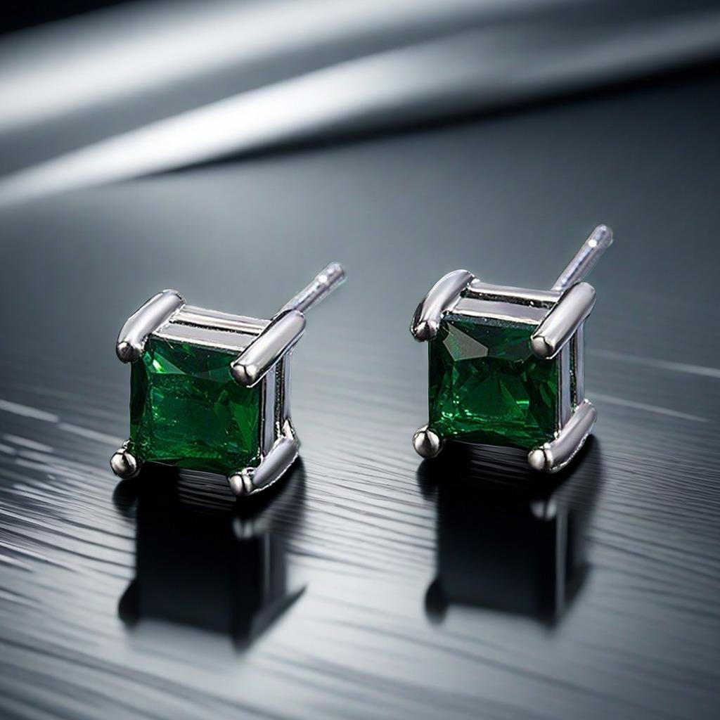 Изысканно изготовленные квадратные серьги с инкрустацией зеленого искусственного циркона, модные серьги-гвоздики для женщин, повседневный и праздничный декор