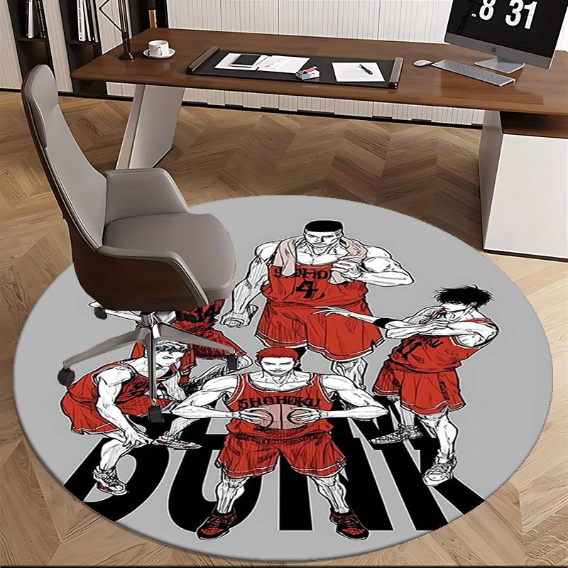 1 шт. Круглый ковер Баскетбольной команды Slam Dunk - Коврик-сиденье с дизайном из аниме для офиса, домашнего декора, игровой комнаты, для всех сезонов