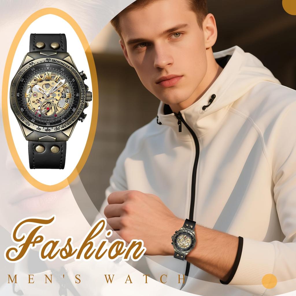 Автоматические часы-скелетон с римскими цифрами и аналоговым циферблатом из натуральной кожи, водонепроницаемость 3 АТМ, стильный аксессуар для отдыха и бизнеса, идеальный подарок для и дня, мужской ремешок