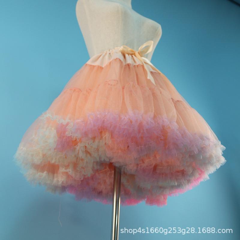 Поддерживающая юбка Lolita без косточек, поддержка из пряжи, поддержка из хлопка 'белое облако', радужный fart, очень пышная нижняя юбка