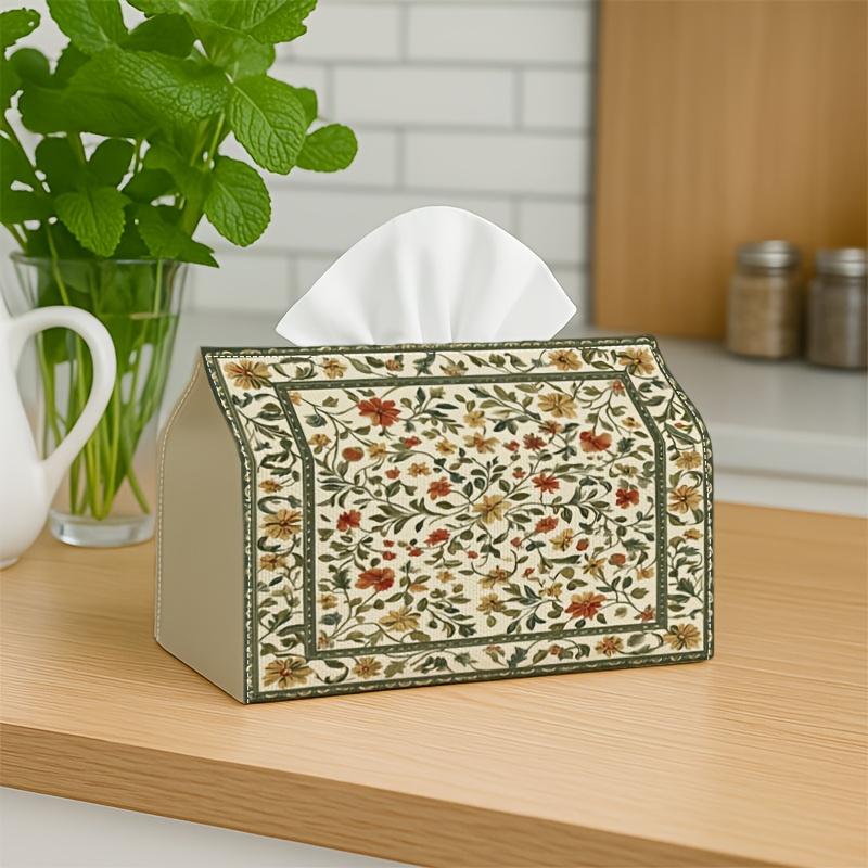 1pc, 2d Flat Printing, Vintage Botanical Decorative Tissue Box-Floral Vine Frame, Durable Napkin Organizer for, Kitchen, Dining, Home Decor-Decorative