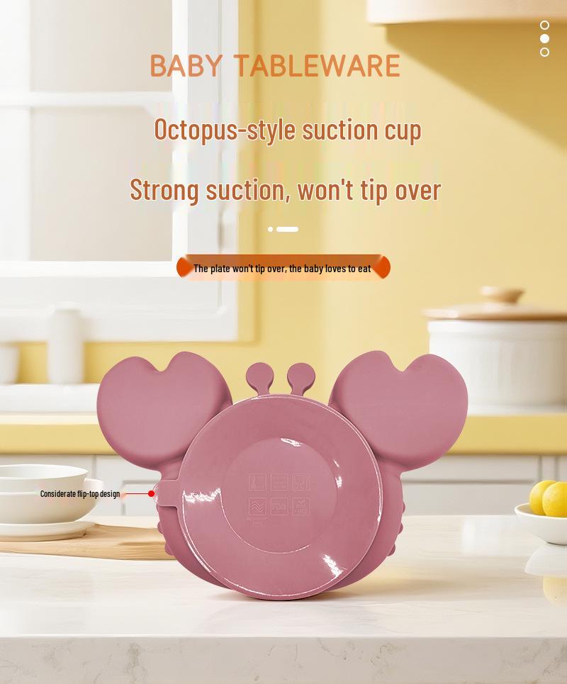 Children's Silicone Suction Meal Plate - Crab Design, Anti-Drop Compartment Bowl