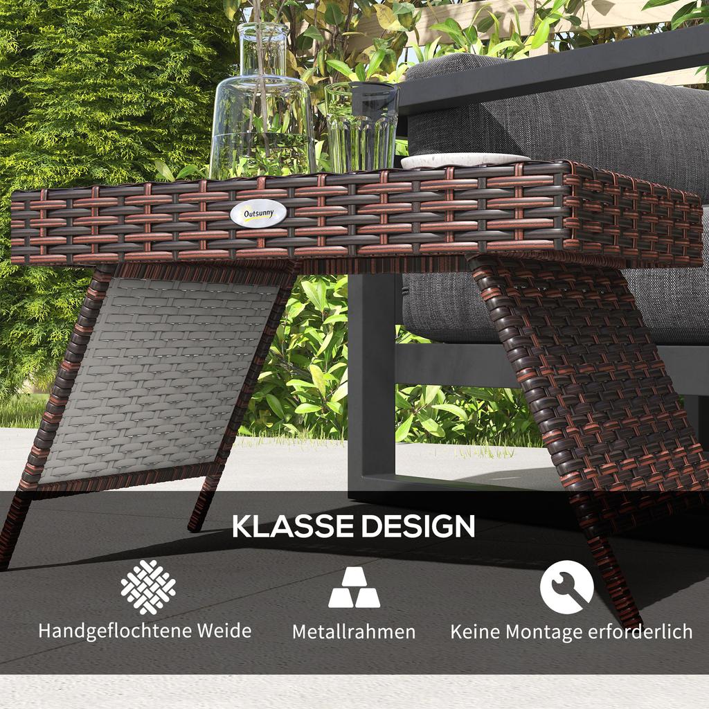 Foldable Outdoor Side Table, Rattan Garden Coffee Table with Steel Frame, Space Saving Bistro Garden Furniture for Patio, Balcony, 60 x 41 x 41 cm