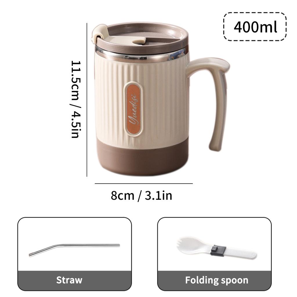 2024 New 304 Stainless Steel Portable 400ML Mug Is Equipped with Folding Spoon and Straw for Easy Mixing In Home and Office Cup