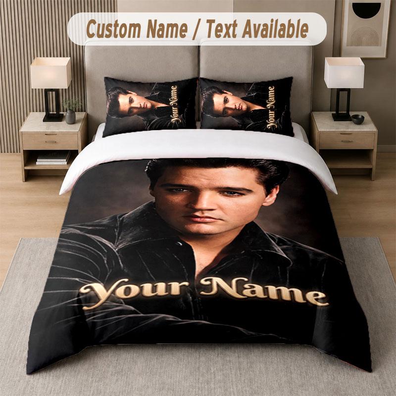Custom Bedding Set Elvis Presley Pattern, Print Name Text 1 Duvet Cover plus 2 Pillowcases Home Textile