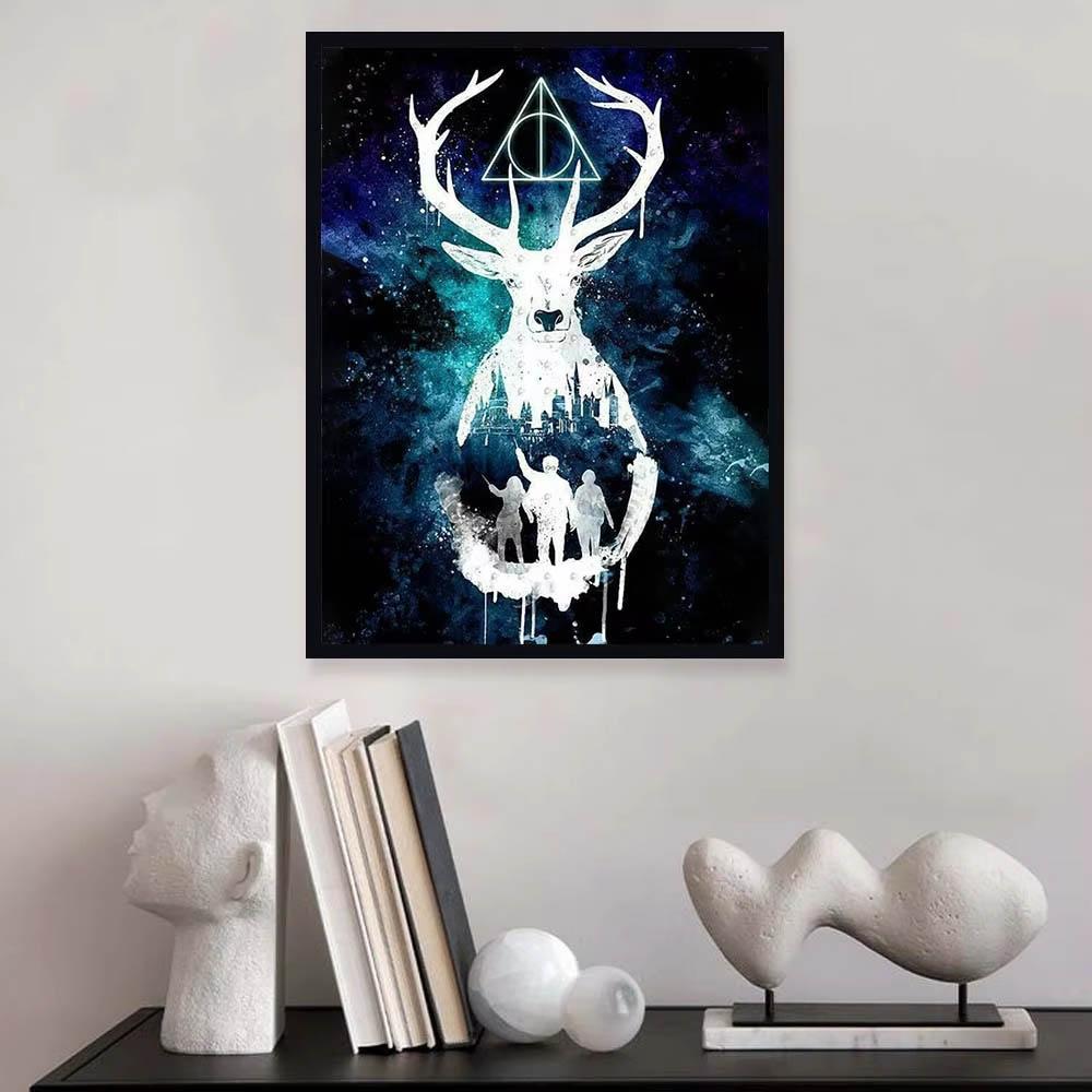 Handmade DIY Harry Potter Round Diamond Painting Kit Magician Cross Embroidered Deer Eagle Lion Diamond Mosaic Decoration