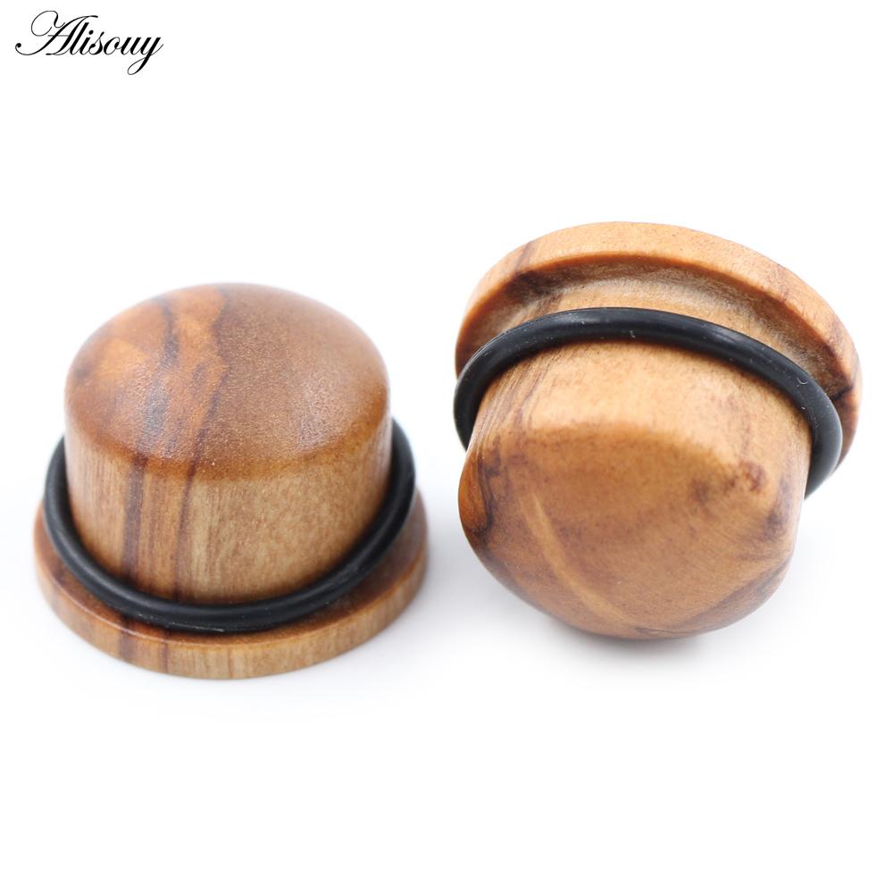 Alisouy 2PCS натуральное дерево твердые пули цилиндрические ушные калибры конические заглушки туннельный расширитель растяжитель серьги пирсинг украшения для тела