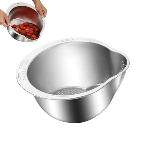 zmart Rice Washer, Strainer Bowl, Stainless Steel 304, Rice Washing Bowl, Rice Sieve, Colander, Fruit Rice Sharpener, Rice Washer, Kitchen Strainer, C