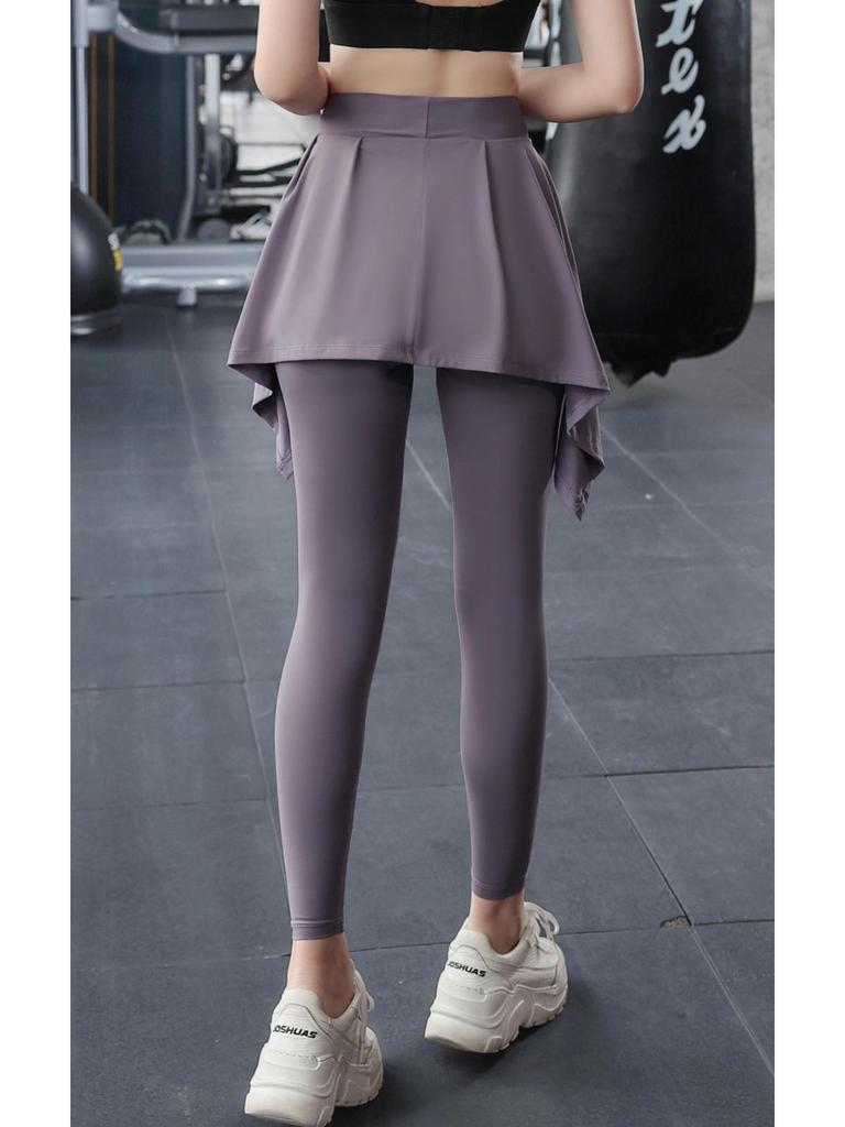 Женские брюки-юбка для йоги с высокой талией - Утягивающие, дышащий ледяной шелк, стиль из двух частей для бега и фитнеса