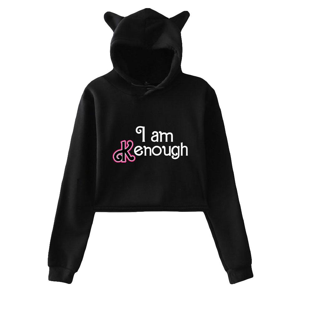 НОВЫЙ женский худи-кроп с длинным рукавом Barbie I Am Kenough с принтом и милыми кошачьими ушками
