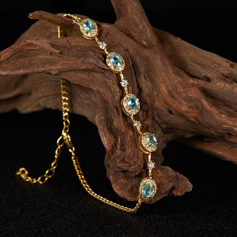 Jewelry S925 Sterling Silver Natural Garnet Apatite Amethyst Bracelet Women'S Bracelet