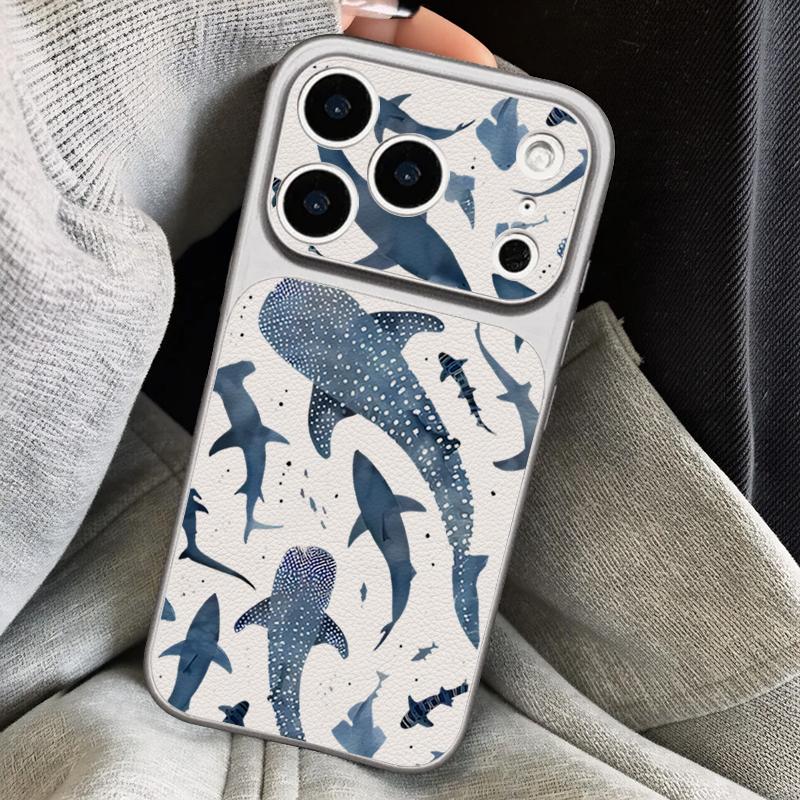 Синий Китовый Акула Ракушка Кожаный Шнурок Чехол Для iPhone 18 Pro Max 17 16 15 14 13 Pro Max Роскошный Гибридный ТПУ+ПУ Противоскользящий Мягкий Чехол Для Телефона