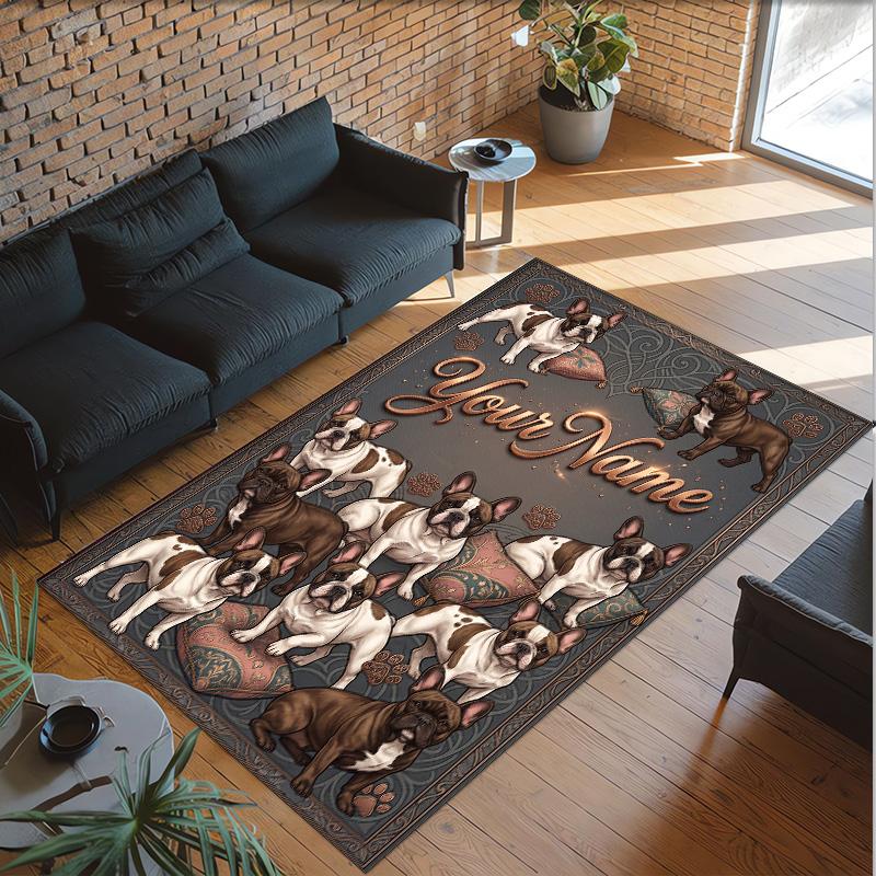 Dog Theme Crystal Velvet Rug Personalized Custom Name Text Soft Floor Mat Home Decor
