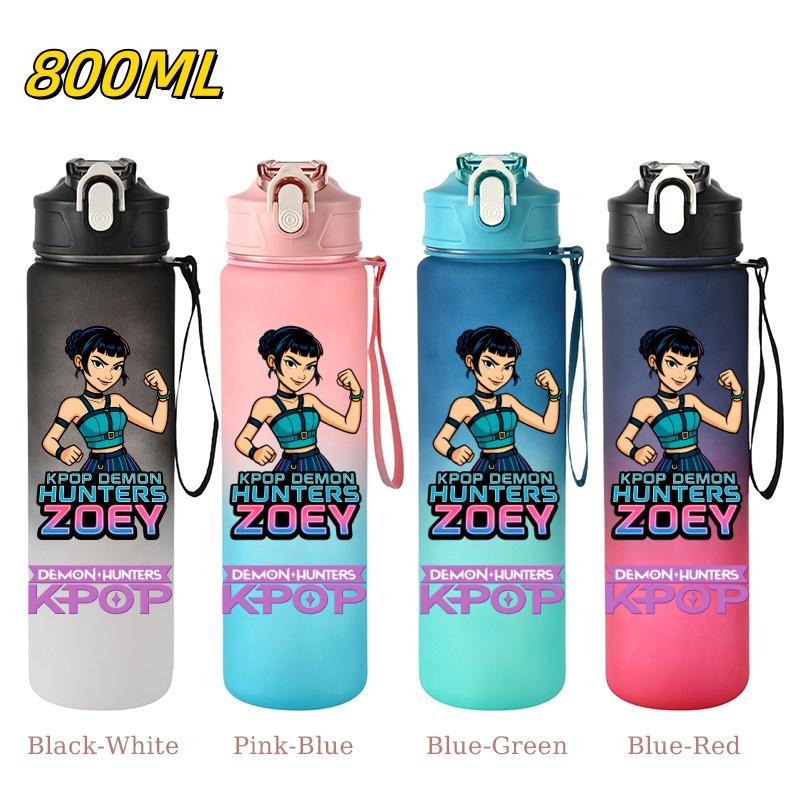 800ML KPop Demon Hunters Gradient Cartoon Pattern Big Capacity Straw Water Cup Outdoor Portable Sports Drink Bottles Travel Mug