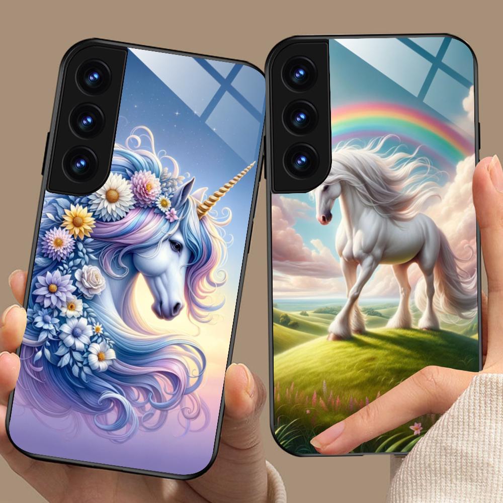 Фантазийный чехол для мобильного телефона с единорогом для Samsung Galaxy S26 S25 S24 S23 S22 S21 S20 Note20 Plus FE Ultra Стеклянный цветной чехол