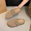 Женские полутапочки с круглой подошвой на толстой подошве, осень 2024, новая одежда, нескользящие, для спорта и отдыха, маленькие, увеличивающие рост, тапочки-мешки
