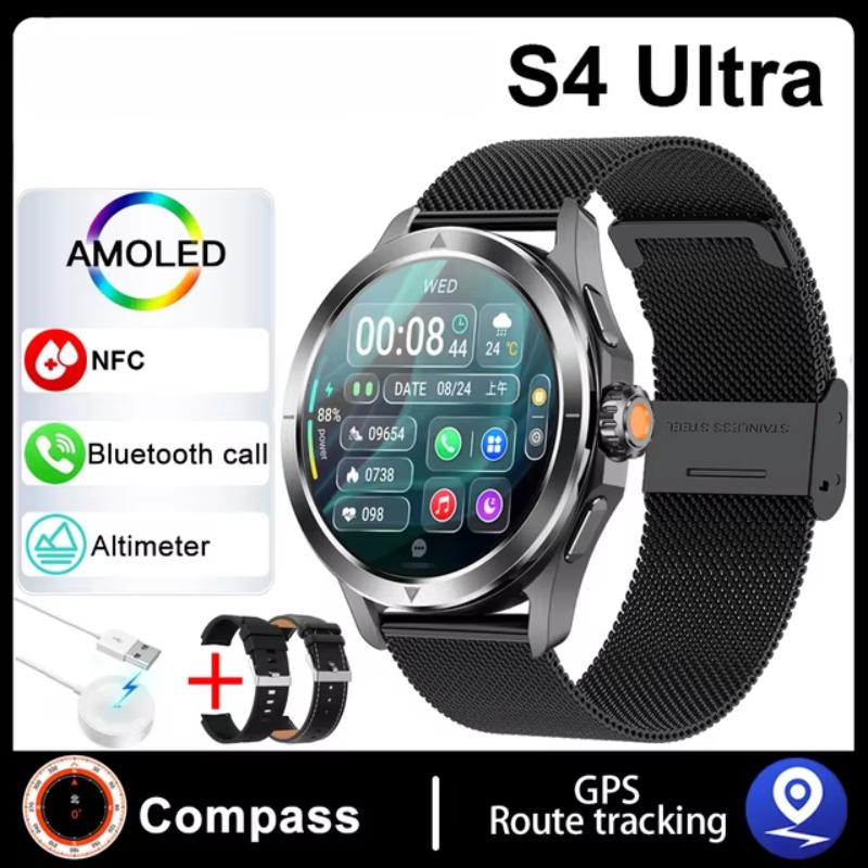 2025 НОВЫЙ S4 Ультра Смарт Браслет Мужские Часы AMOLED HD Экран Bluetooth Вызов GPS Траектория NFC Компас Сердечного ритма Умные Часы