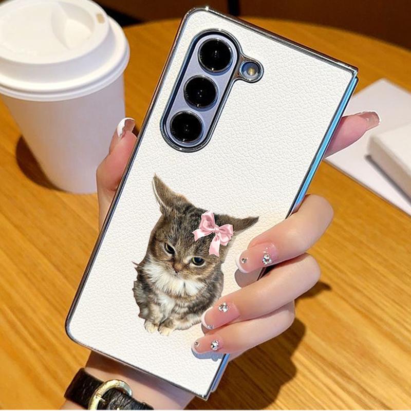 Милый Чехол С Принтом Кошки и Кролика Для Samsung Z Fold 8 Ultra 7 6 5 4 Роскошная Металлическая Кожаная Накладка Чехол Для Телефона Для Galaxy Z Fold8 Fold7 Fold6 Fold5