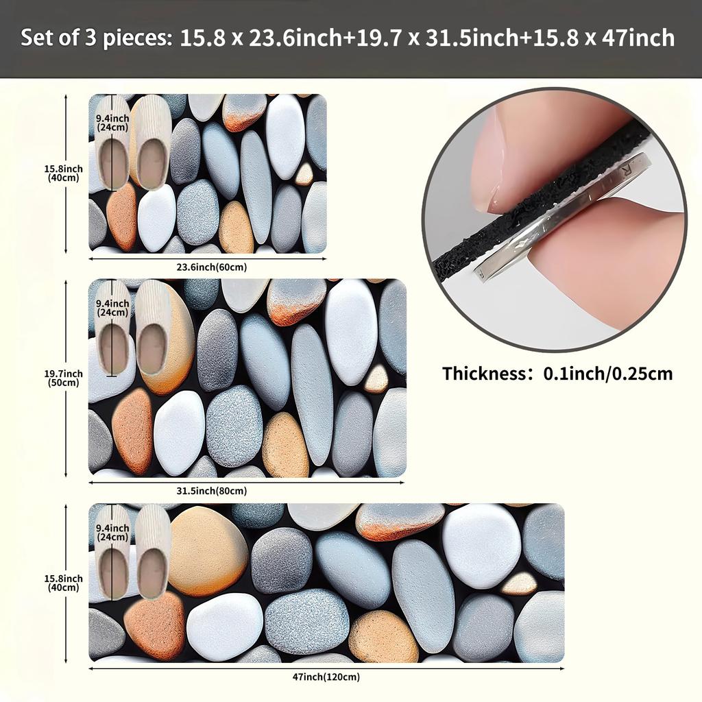 1 шт. анти-усталостные кухонные коврики, 3D-принт с диатомитовой галькой, водонепроницаемый нескользящий толстый мягкий кухонный коврик, прочный, удобный стоячий коврик для кухни
