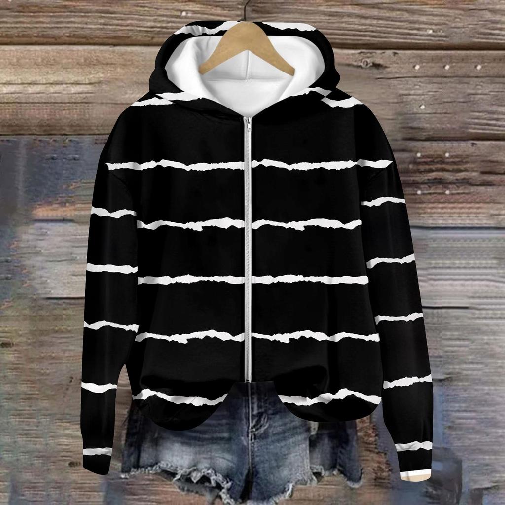 Jackets For Women Long Sleeve Coat Zip Up  Print Outerwear Casual Jackets