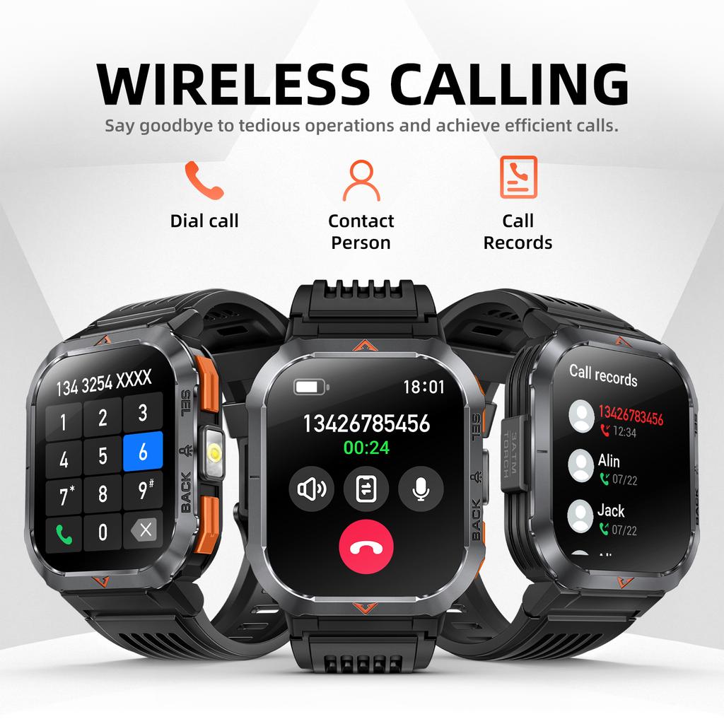 SACOSDING Smart Watch Waterproof 2.02" TFT Men Sport With Compass And LED Flashlight Health Monitoring Fitness Tracking Bluetooth Call Smartwatch