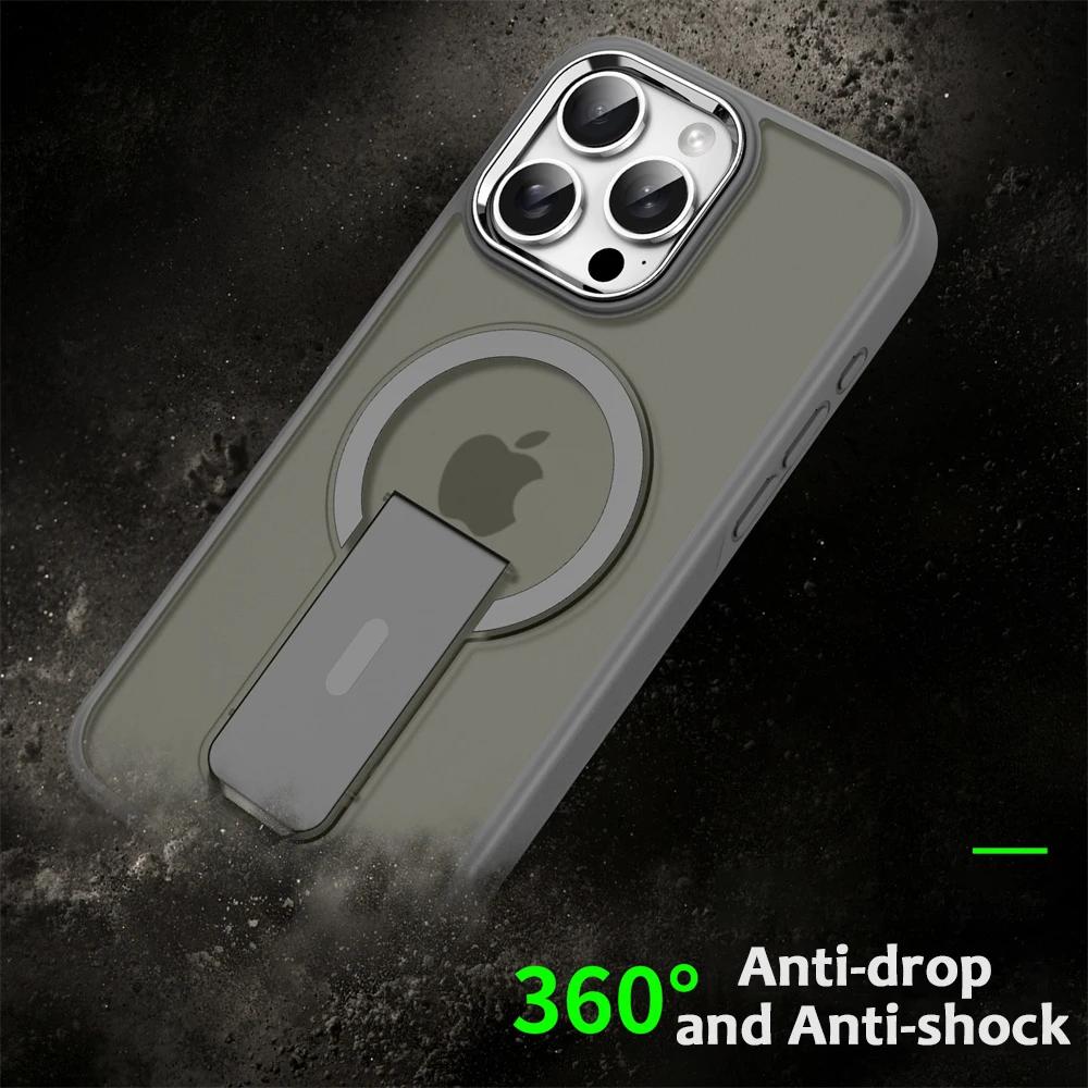 Роскошный Складной Держатель Для Magsafe Магнитный Чехол Для Телефона Для 16 15 14 13 12 17 Pro Max Plus Матовый Полупрозрачный Задний Чехол Колпачки