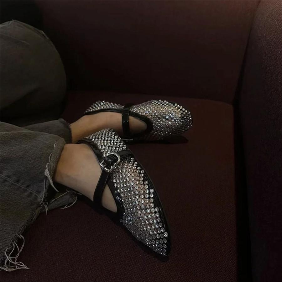 Женские балетки с кристаллами, танцевальная обувь с открытыми отверстиями, женские сетчатые туфли Мэри Джейн для взлетно-посадочной полосы, прогулочные лоферы для отдыха, эспадрильи 2024