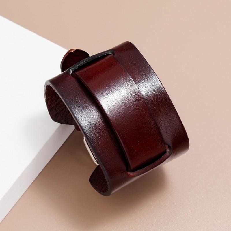 Handmade Vintage Leather Bracelet Men Women Adjustable Punk Style Wide Cuff Geometric Design